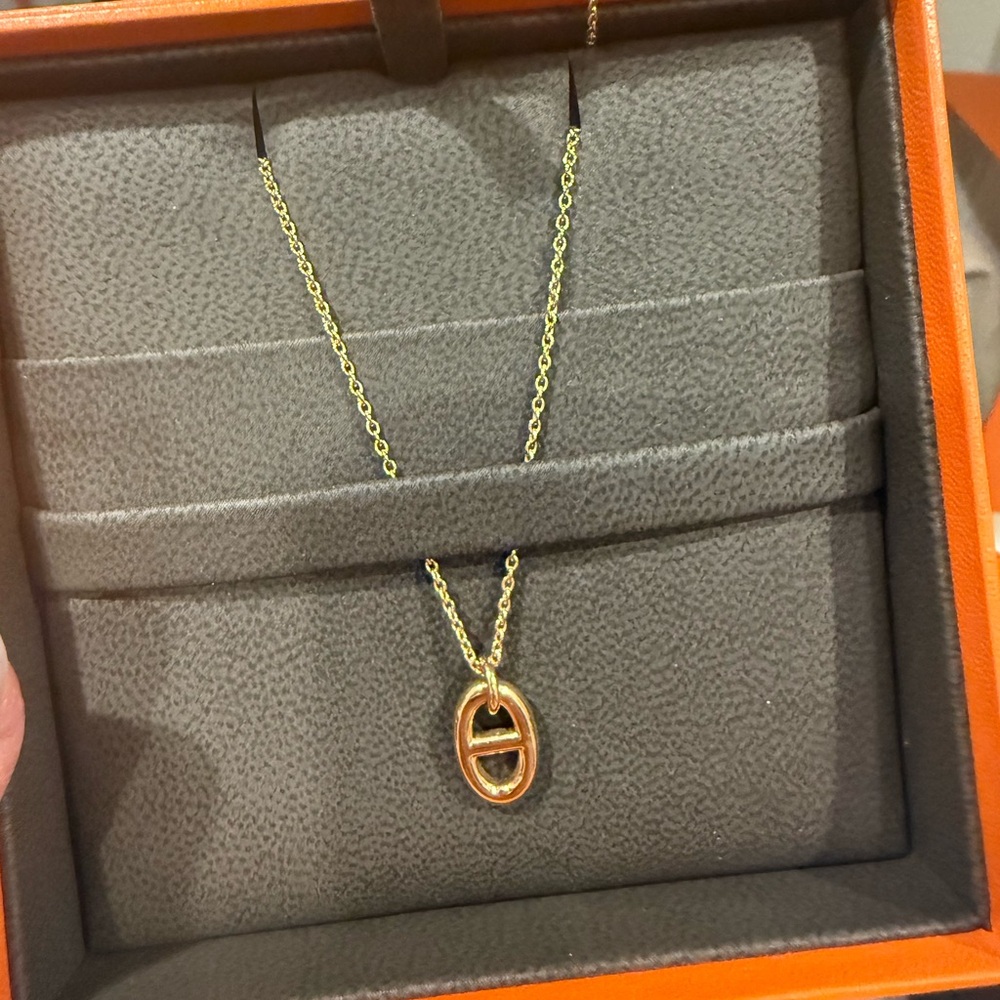 Hermes Gold Oval Pendant Necklace